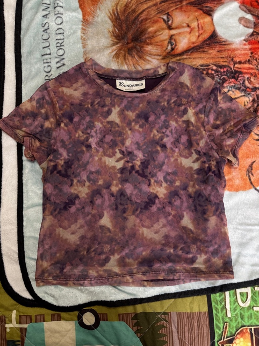 No Boundaries Purple and Tan Floral Tie-Dye Tee